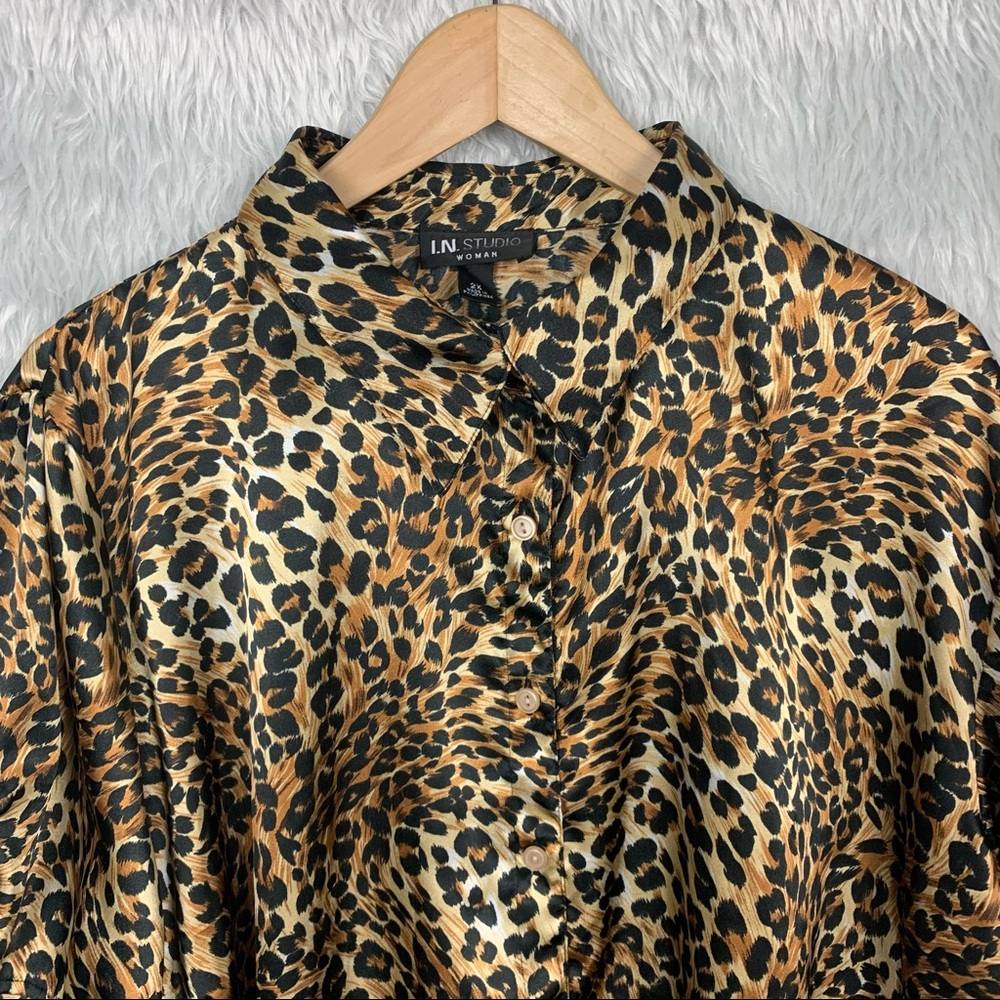 I.N. Studio Animal Print Button Down Blouse